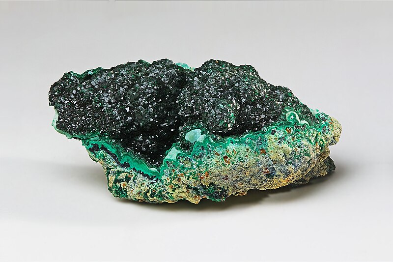 Banded green malachite mineral