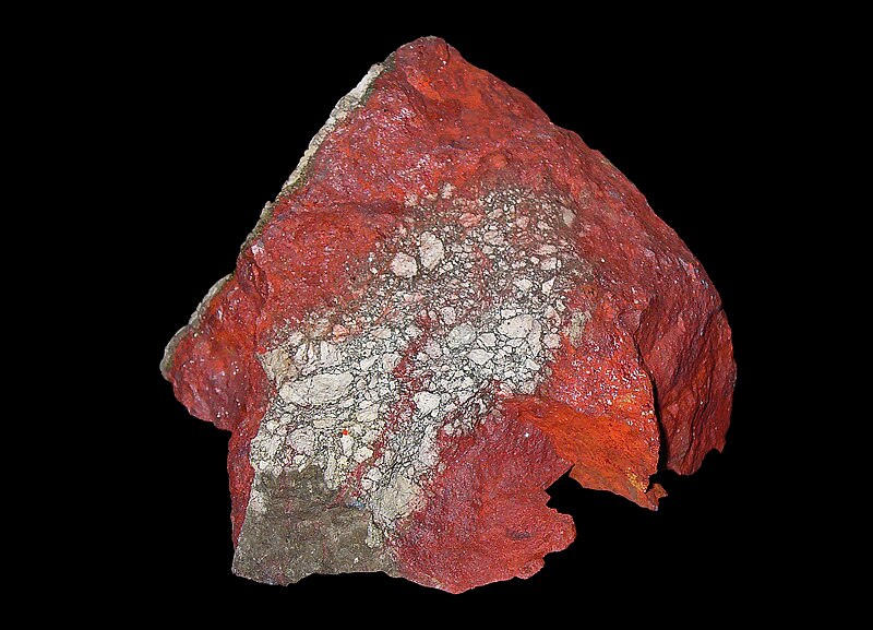 Brick-red cinnabar ore on rock matrix